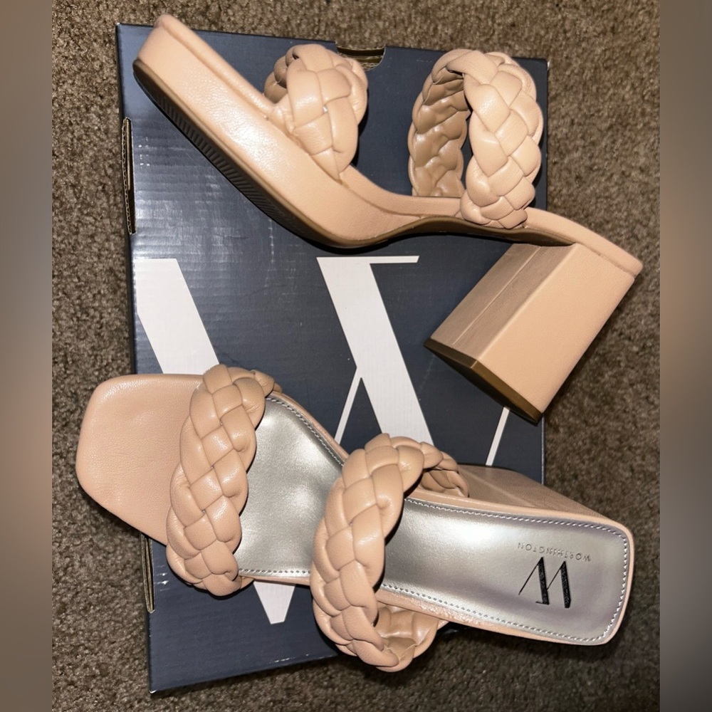 Tan Braided Heels with Modern Design